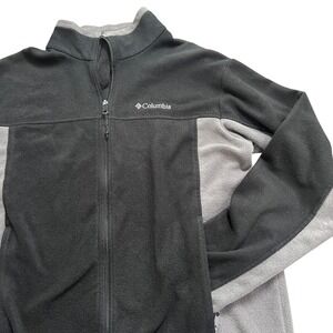 Mens Columbia Fleece Jacket Full Zip Black Gray XL Lightweight Outdoor